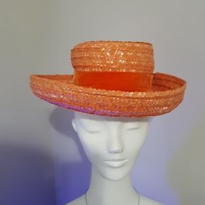 Vintage Christine original. Tangerine straw hat